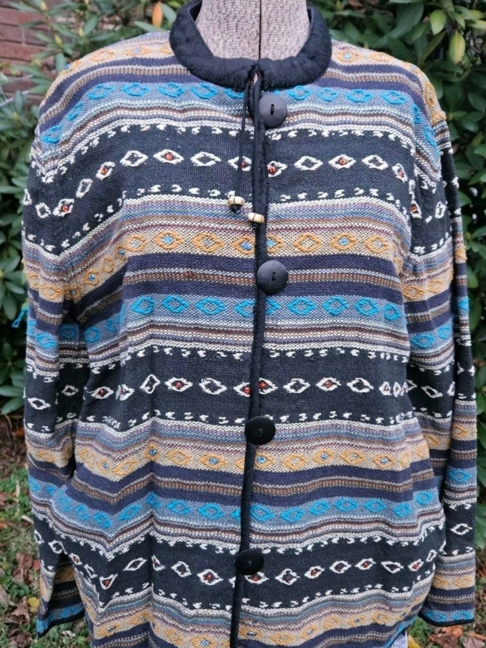 Vintage Think Positive Woven Tapestry Aztec Jacket Size XL Boho Artsy Cottage